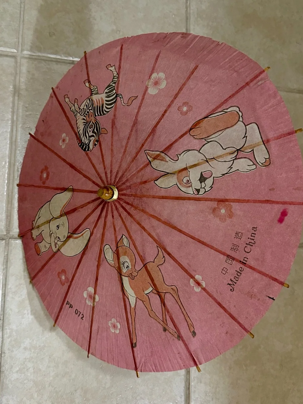 Made in China Pink Paper Parasol with Cute Animal Prints
